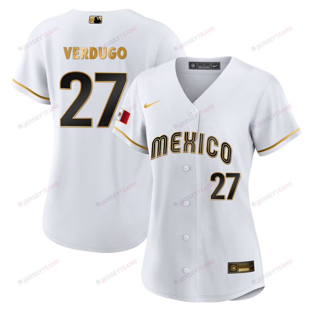 Alex Verdugo 27 Mexico 2023 Baseball Jersey - White Gold