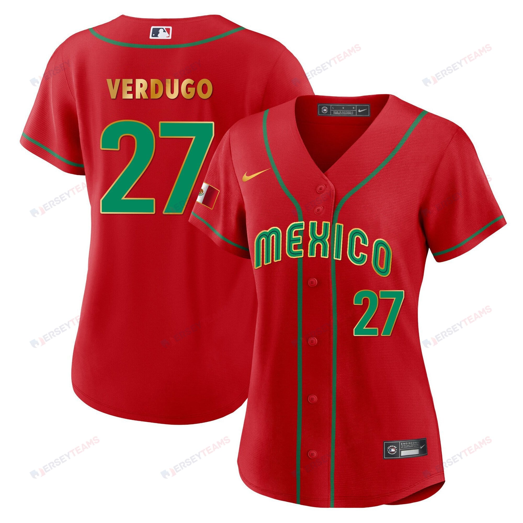 Alex Verdugo 27 Mexico 2023 Baseball Jersey - Red Gold Trim