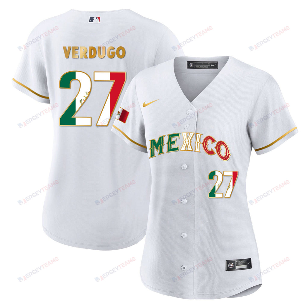 Alex Verdugo 27 Mexico 2023 Flag Baseball Jersey - White Gold