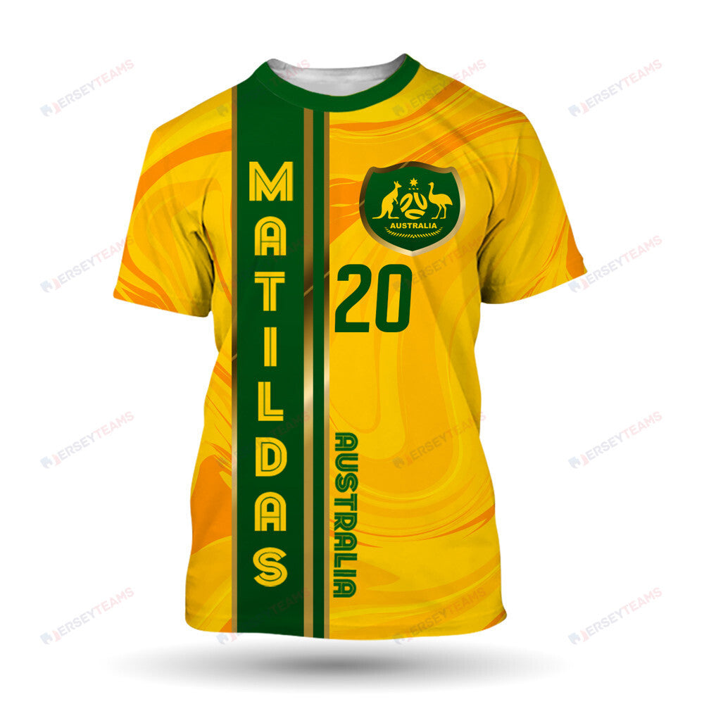 Sam Kerr 20 Australia Matildas 2023/24 Women's National Football Team AOP T-Shirt - Yellow