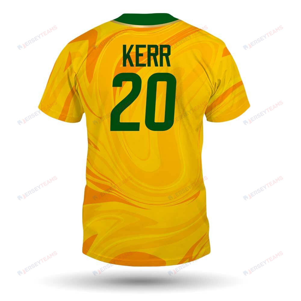 Sam Kerr 20 Australia Matildas 2023/24 Women's National Football Team AOP T-Shirt - Yellow