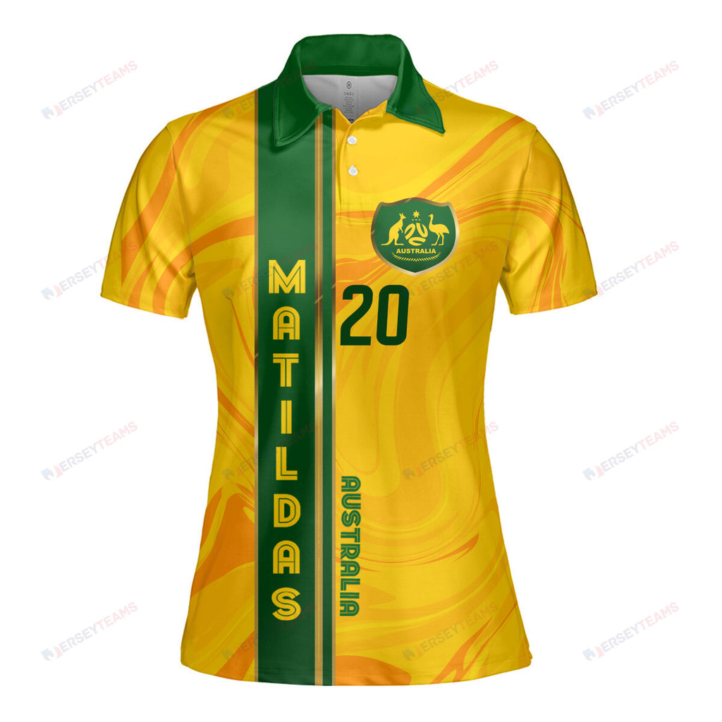 Sam Kerr 20 Australia Matildas 2023/24 National Women's Football Team Printed Polo Shirt - Yellow