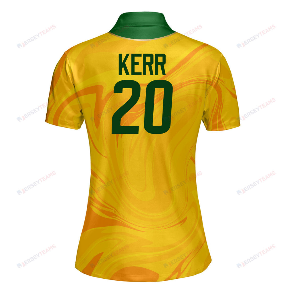 Sam Kerr 20 Australia Matildas 2023/24 National Women's Football Team Printed Polo Shirt - Yellow