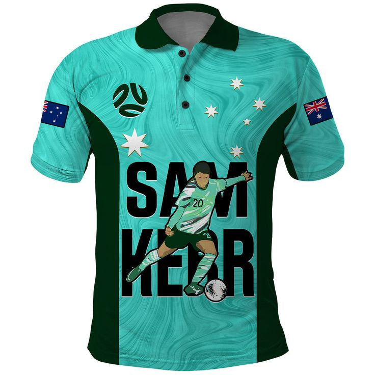 Sam Kerr 20 Australia Matildas Soccer 2023 Custom Text Number Printed Polo Shirt - Turquoise