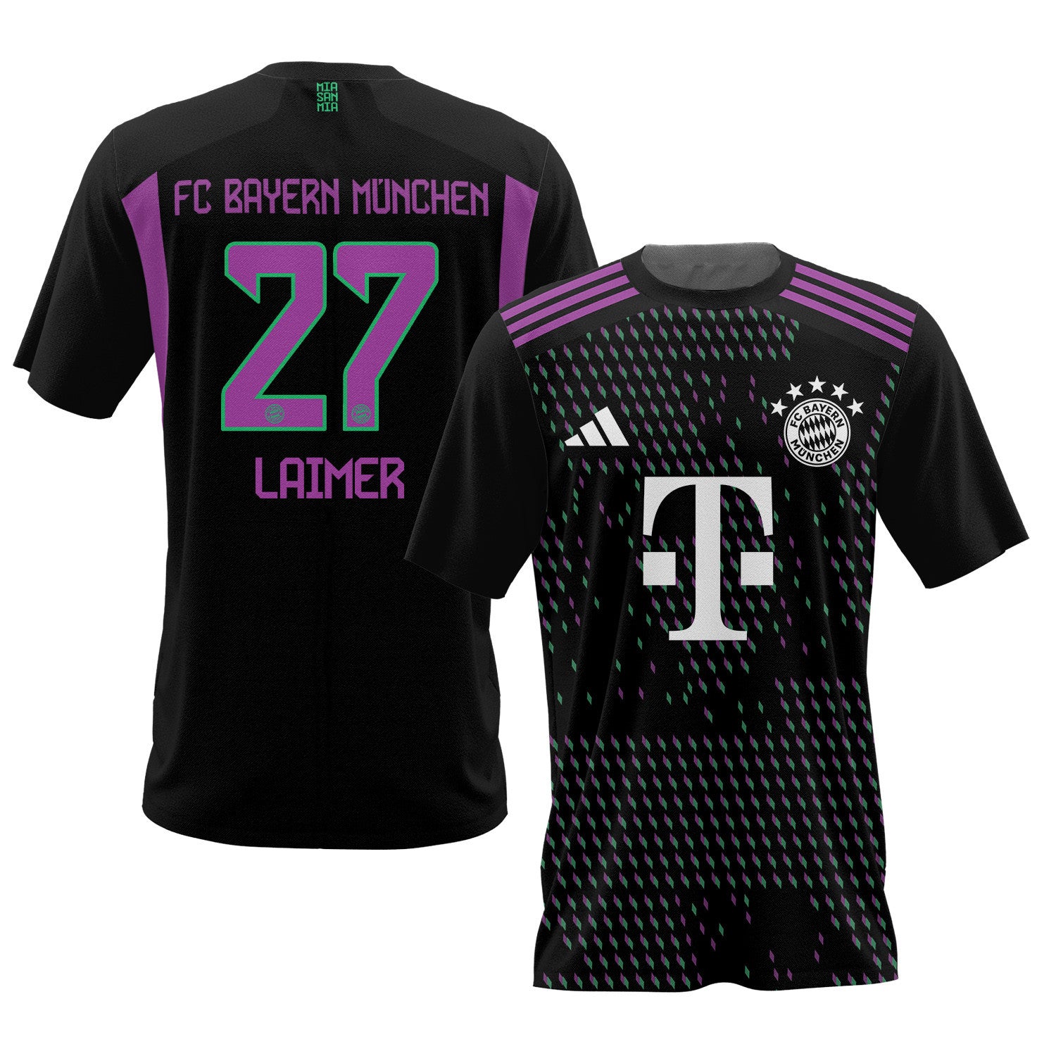 Konrad Laimer 27 Bayern Munich 2023/24 Away Men AOP T-shirt - Black