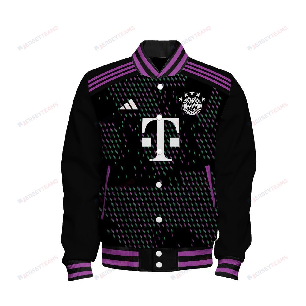 Konrad Laimer 27 Bayern Munich 2023/24 Away Baseball Jacket - Black - All-Over-Printed Jacket