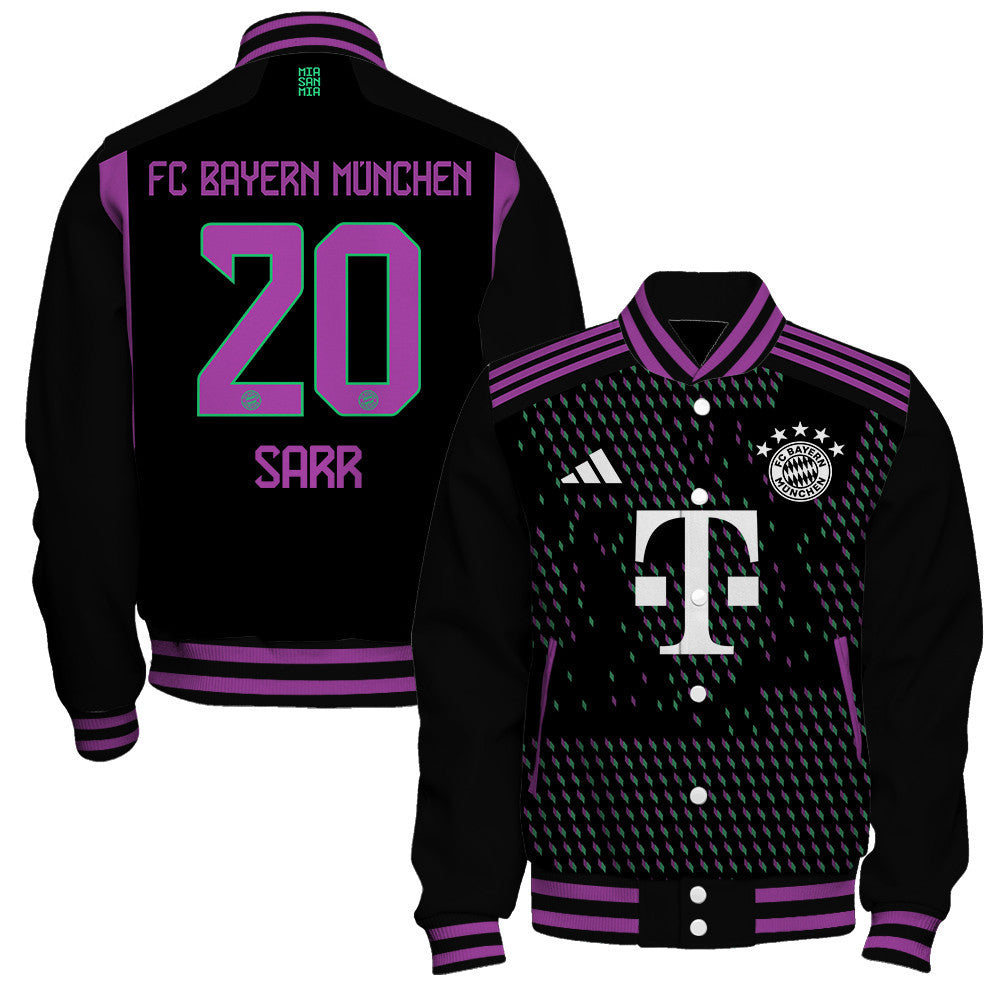 Bouna Sarr 20 Bayern Munich 2023/24 Away Baseball Jacket - Black - All-Over-Printed Jacket