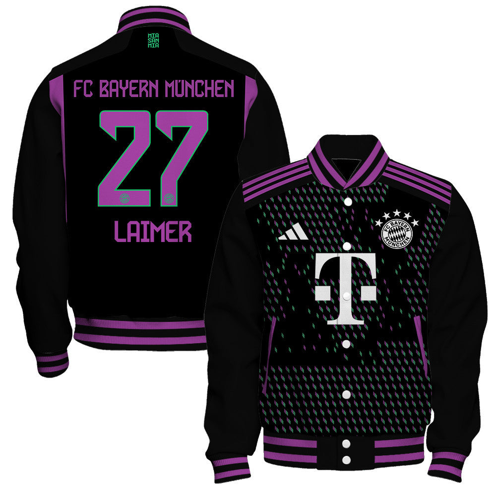 Konrad Laimer 27 Bayern Munich 2023/24 Away Baseball Jacket - Black - All-Over-Printed Jacket