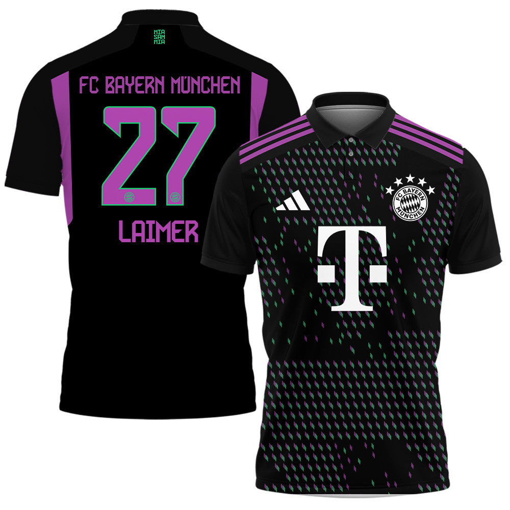 Konrad Laimer 27 Bayern Munich 2023/24 Away Printed Polo Shirt - Black