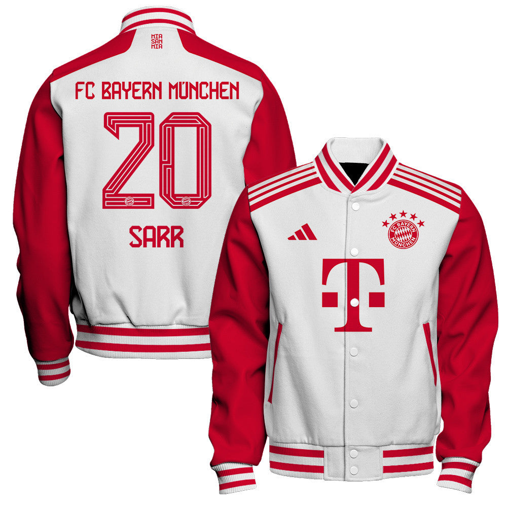 Bouna Sarr 20 Bayern Munich 2023/24 Home Baseball Jacket - White - All-Over-Printed Jacket