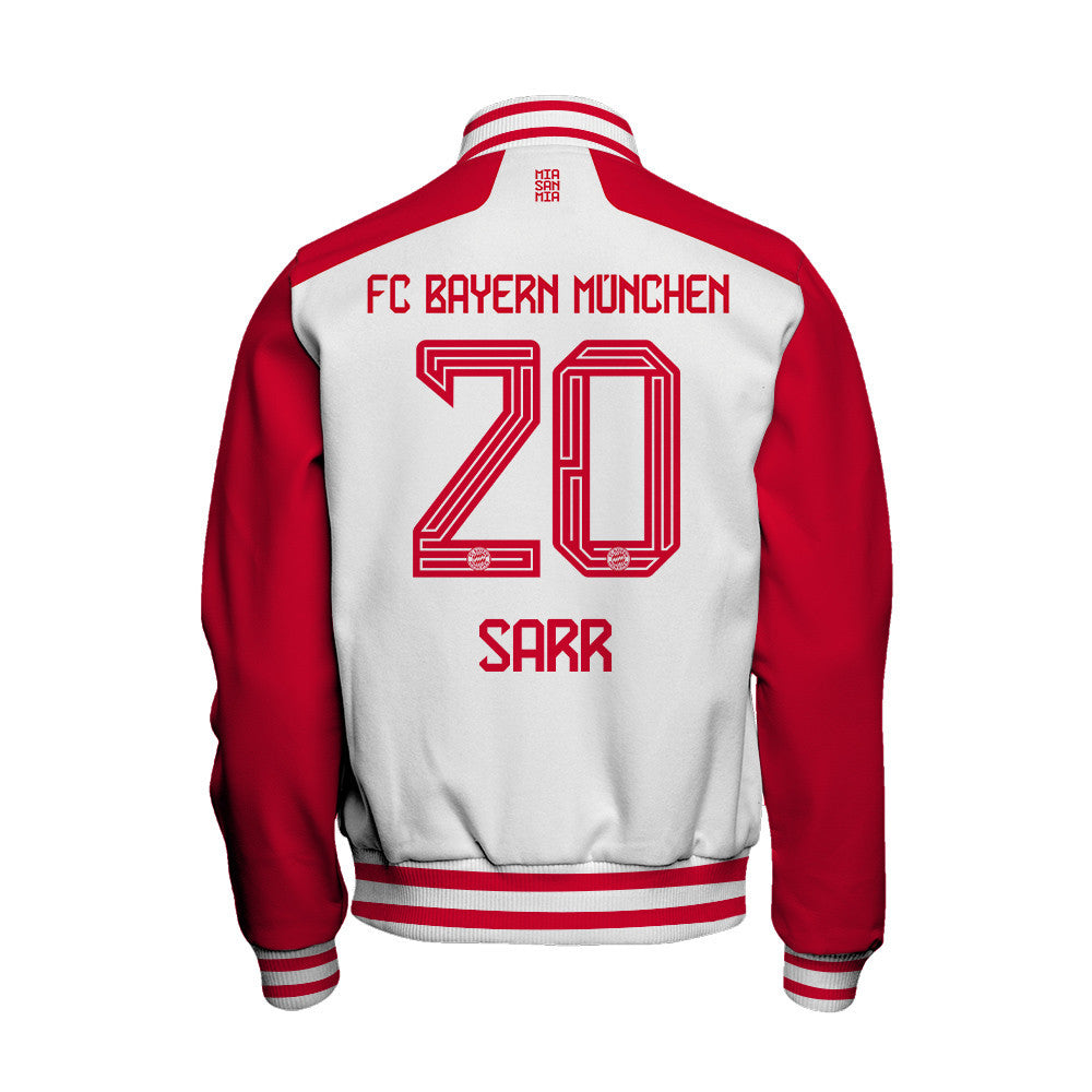 Bouna Sarr 20 Bayern Munich 2023/24 Home Baseball Jacket - White - All-Over-Printed Jacket