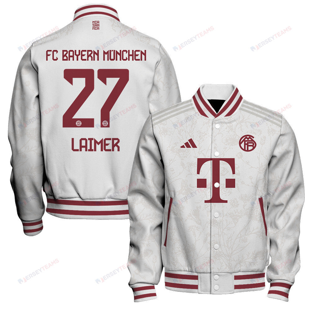 Konrad Laimer 27 Bayern Munich 2023/24 Third Baseball Jacket - White - All-Over-Printed Jacket