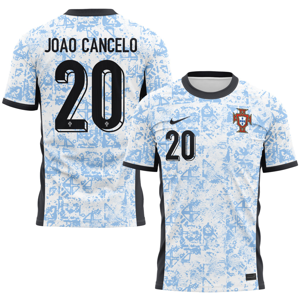 João Cancelo 20 Portugal National Team 2024/25 Away Kits AOP T-shirt - Cream/Blue