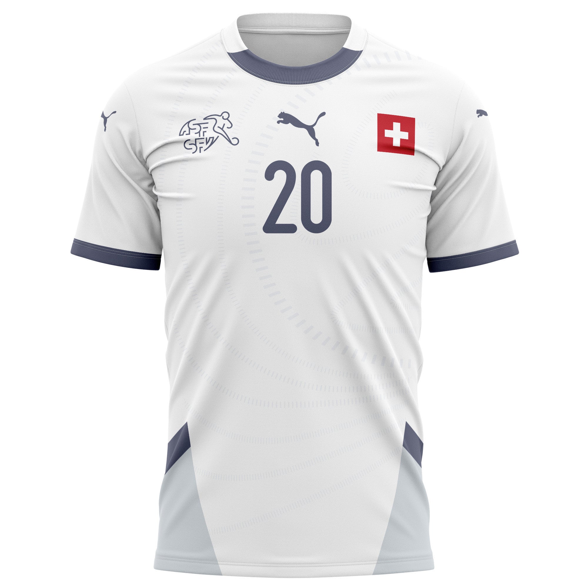 Michel Aebischer 20 Switzerland National Team 2024/25 Away Kits AOP T-shirt - White