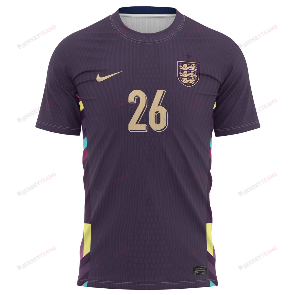 Kobbie Mainoo 26 England National Team 2024 Away Kits AOP T-shirt - Purple
