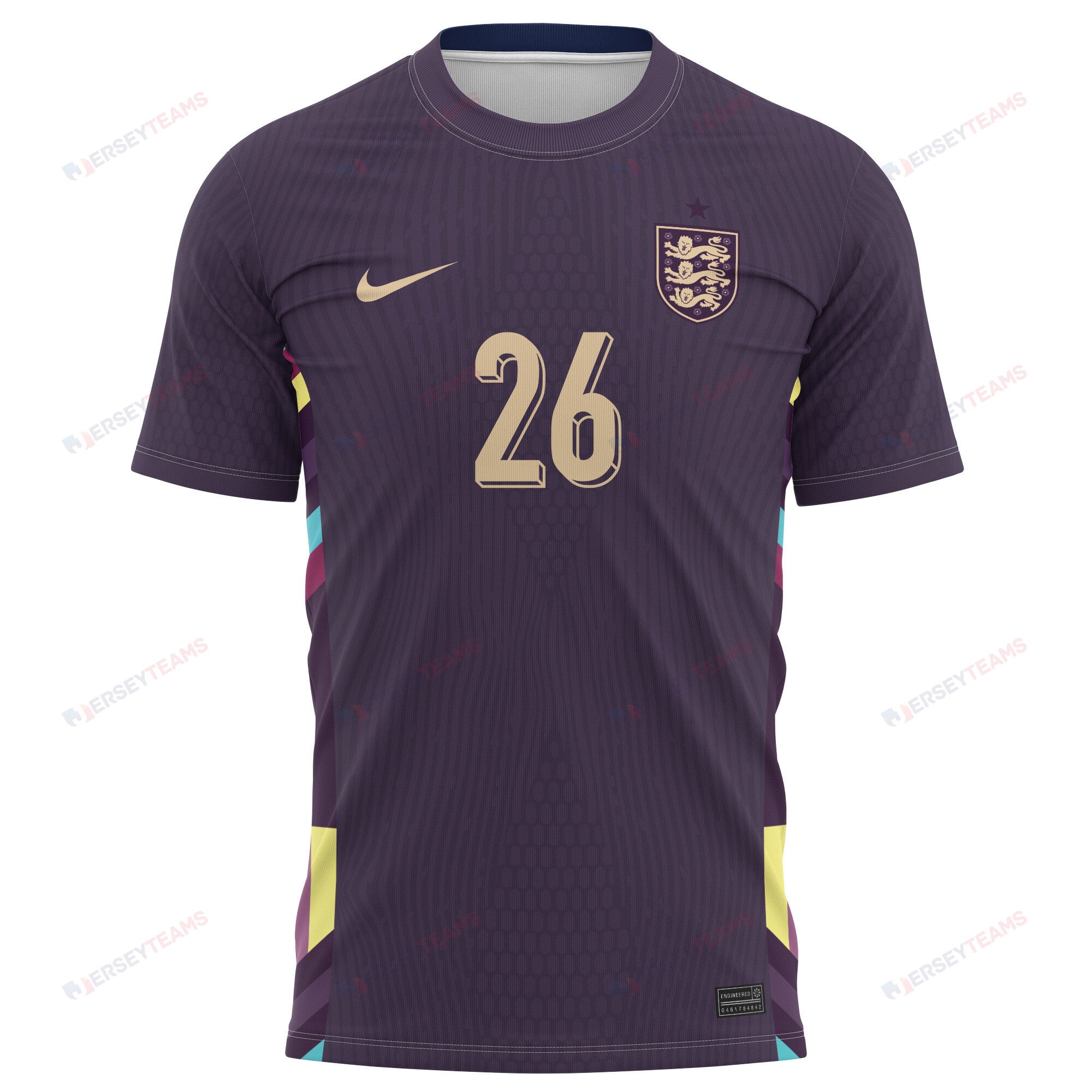 Kobbie Mainoo 26 England National Team 2024 Away Kits AOP T-shirt - Purple
