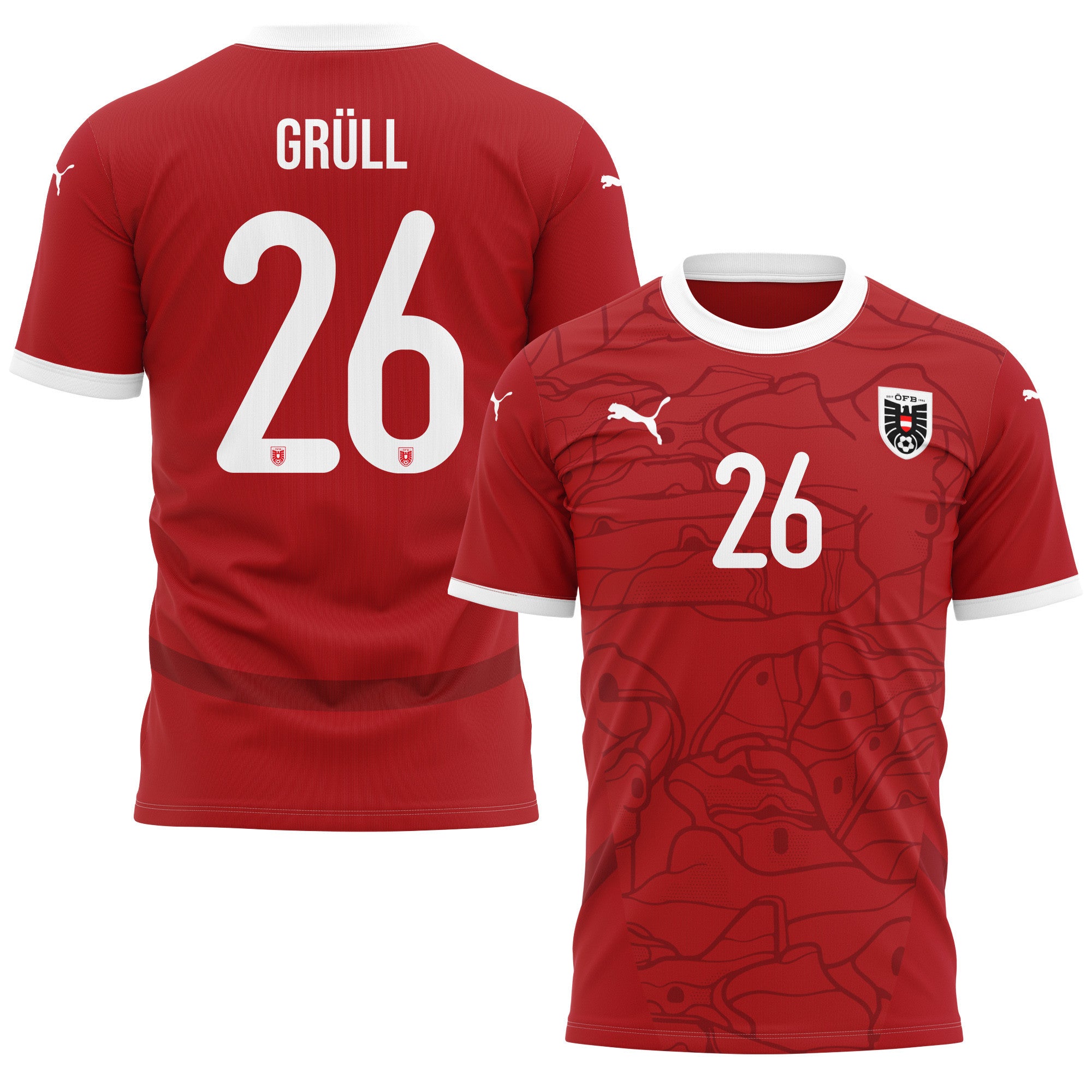 Marco Grüll 26 Austria National Team 2024/25 Home Kits AOP T-shirt - Red