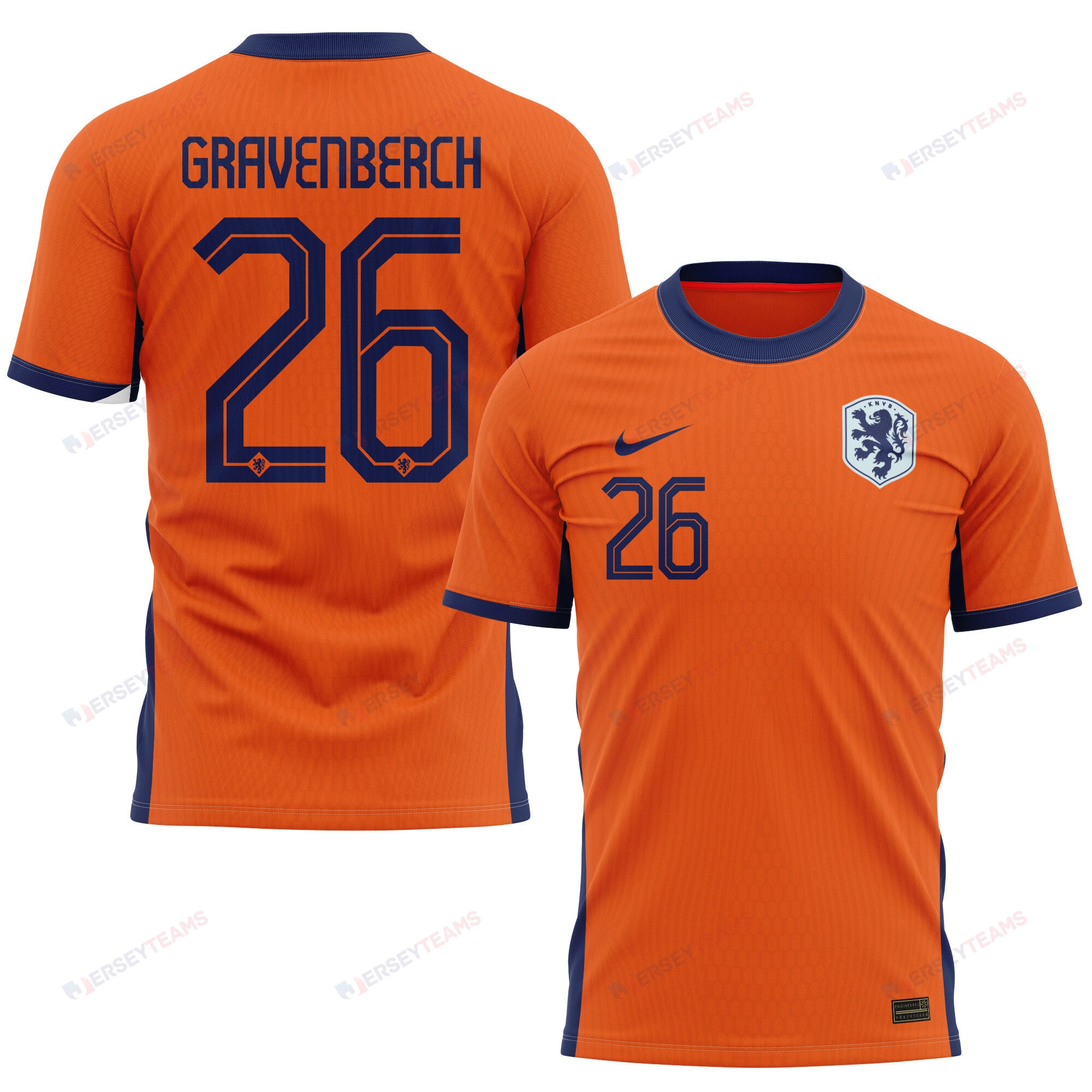 Ryan Gravenberch 26 Netherlands National Team 2024 Home Kits AOP T-shirt - Orange