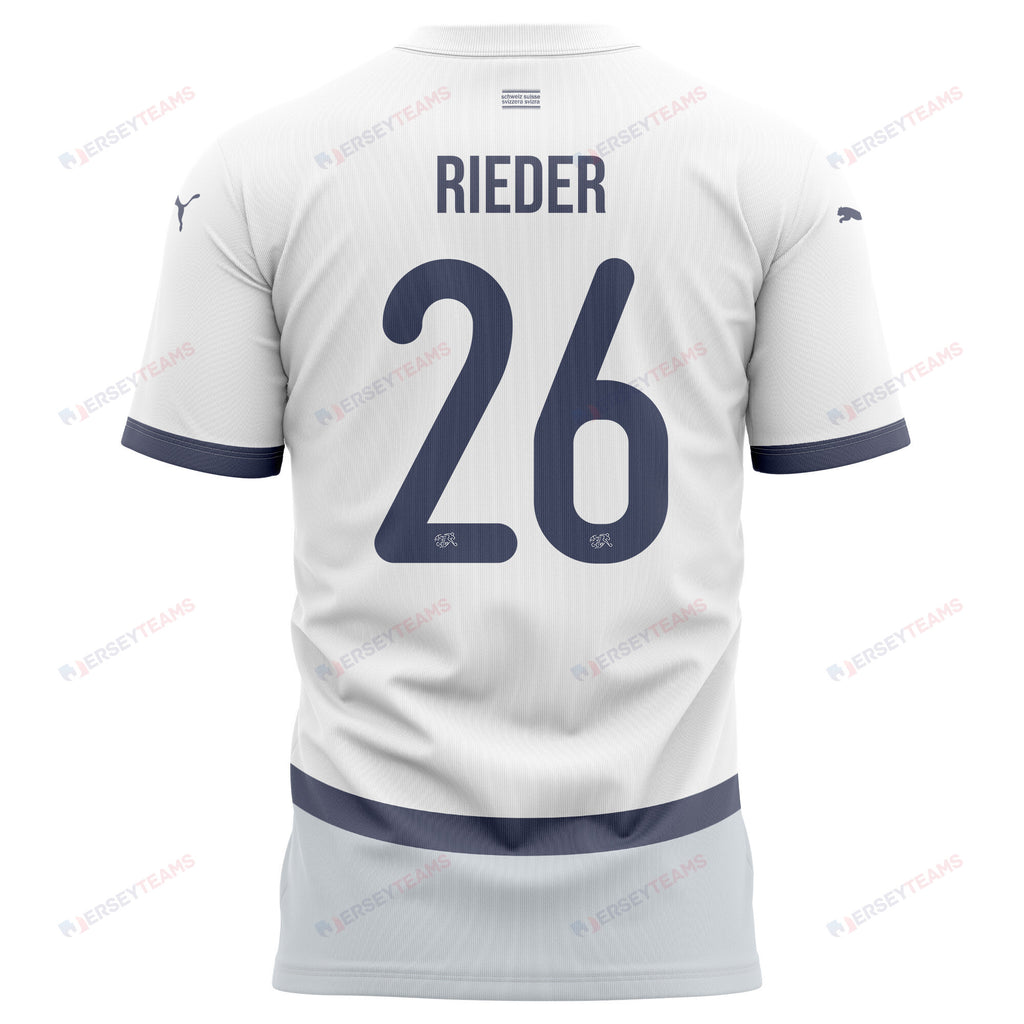 Fabian Rieder 26 Switzerland National Team 2024/25 Away Kits AOP T-shirt - White