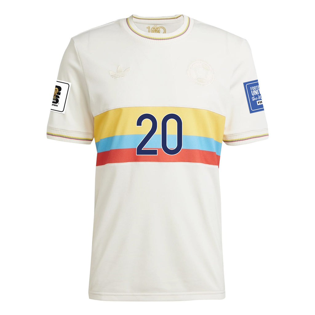 Juan Quintero 20 Colombia 2024 100th Anniversary Jersey & 2026 FIFA World Cup Qualifiers Patch - Men, Chalk White