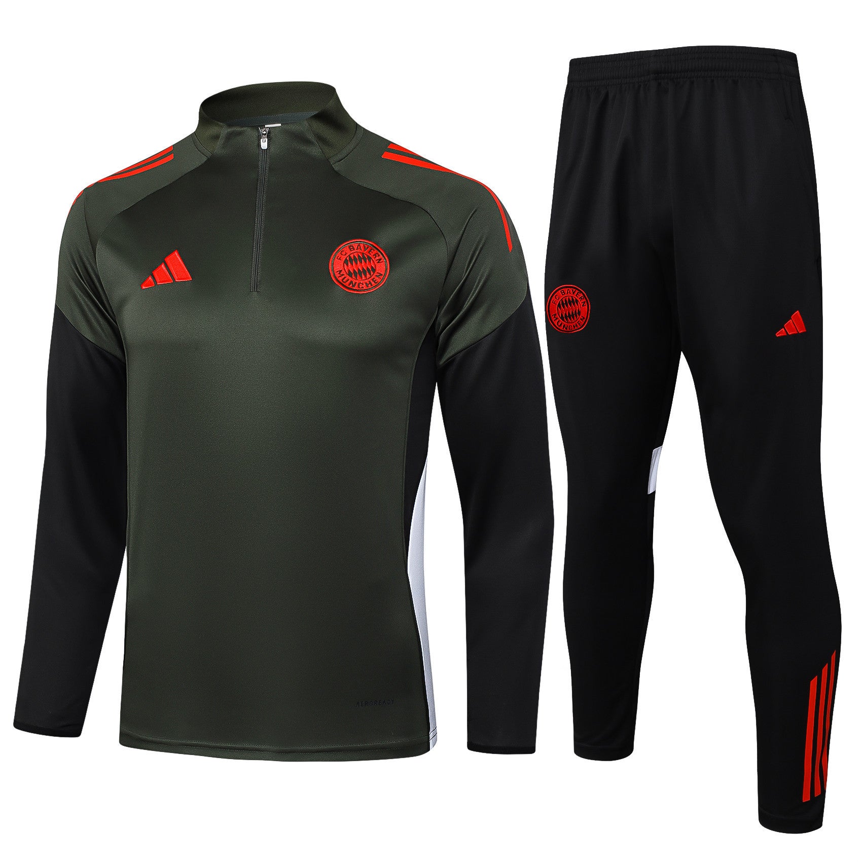 Bayern Munich 2025/26 Soccer Training Set – Military Green Grit with Red Dominance
