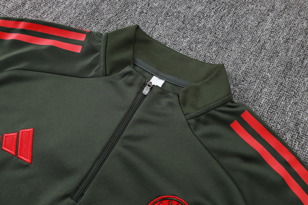 Bayern Munich 2025/26 Soccer Training Set – Military Green Grit with Red Dominance