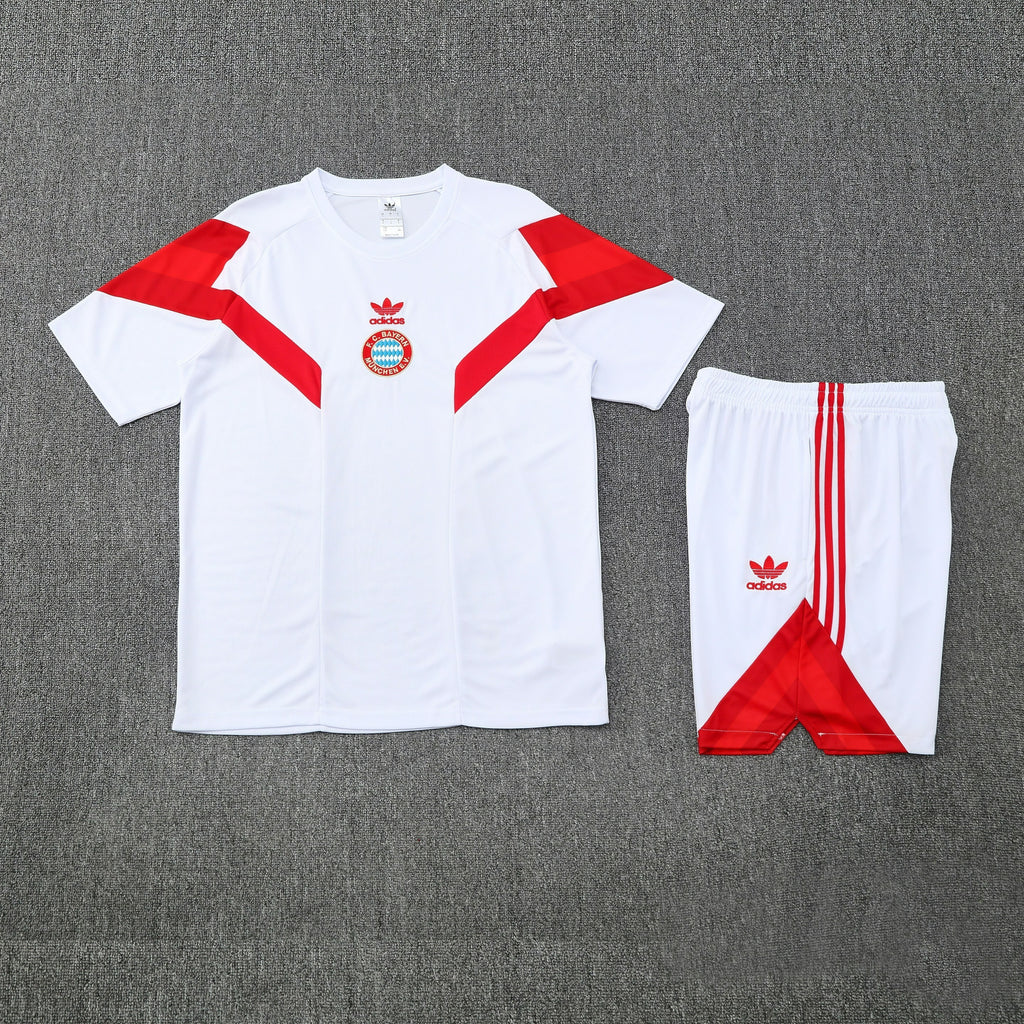 Bayern Munich 2025/26 Training Set and Shorts Set – White & Red Geometric