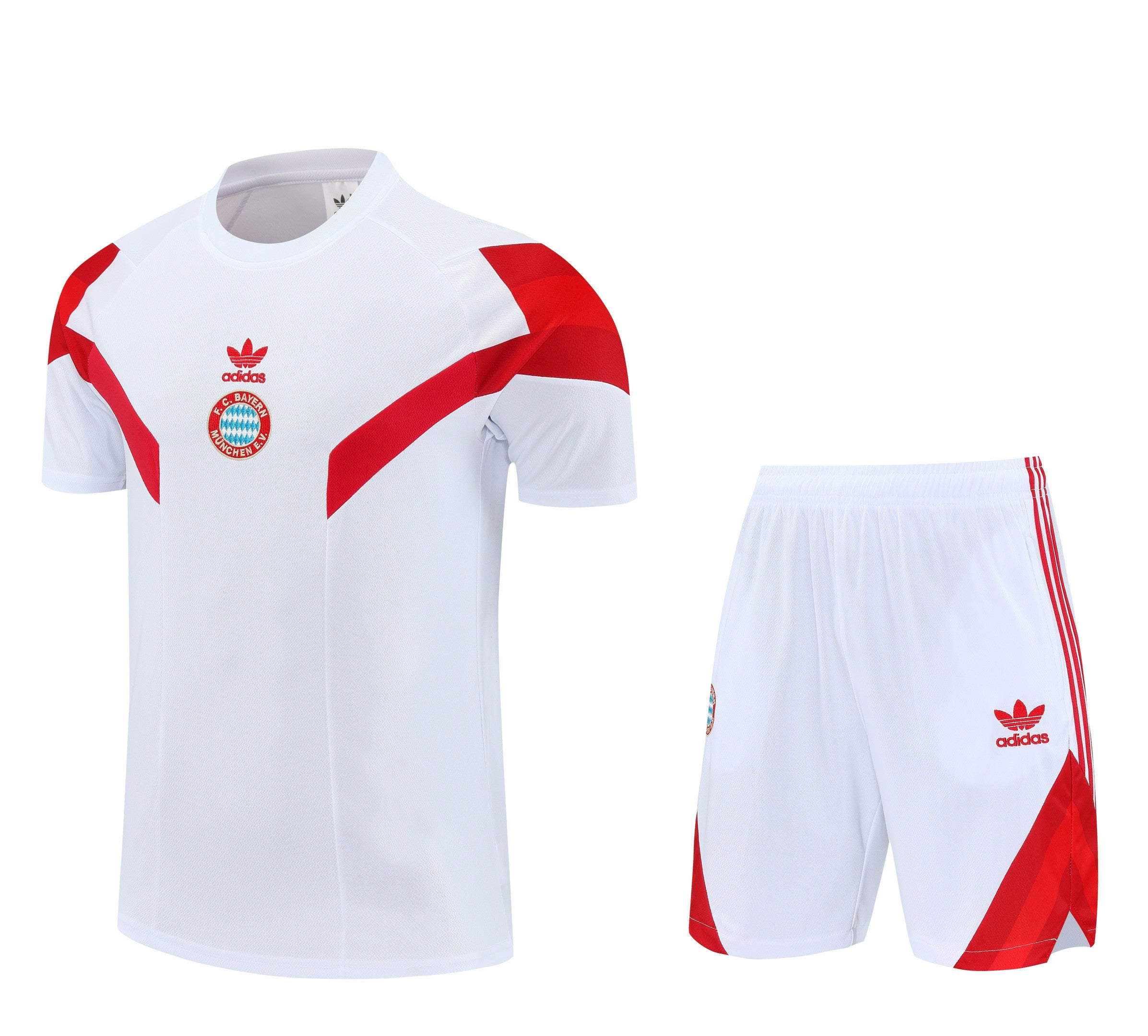 Bayern Munich 2025/26 Training Set and Shorts Set – White & Red Geometric