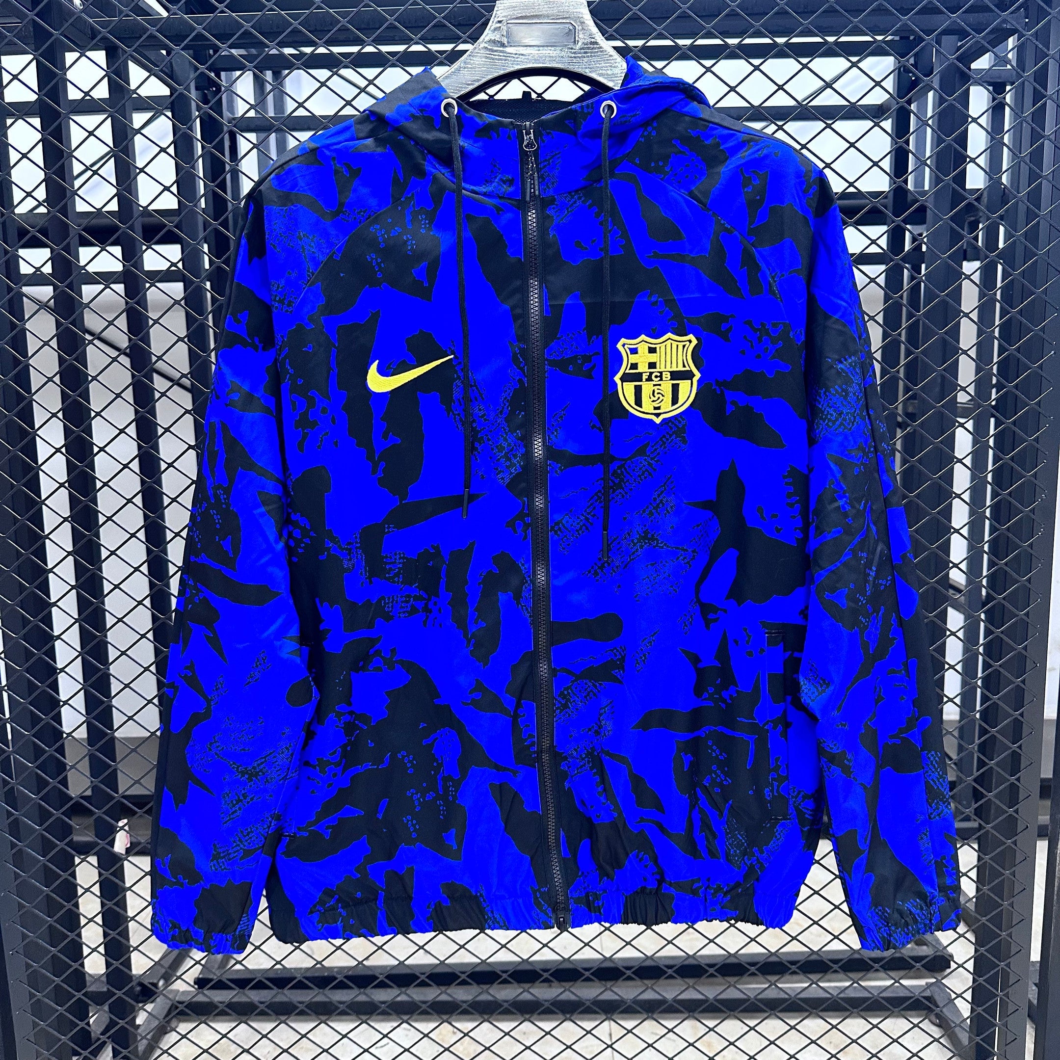 Barcelona 2025/2026 Waterproof Hooded Windbreaker Jacket - Blue And Black