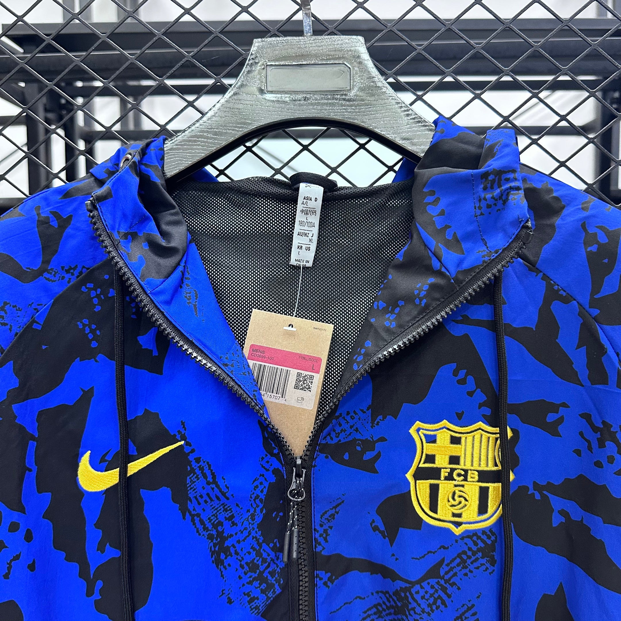 Barcelona 2025/2026 Waterproof Hooded Windbreaker Jacket - Blue And Black