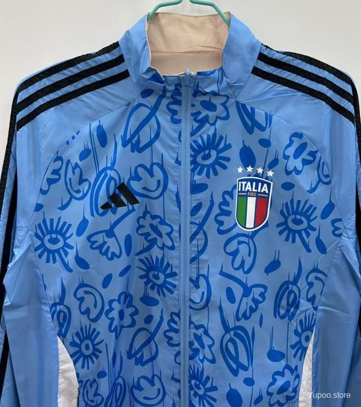 Italy 2025/26 Reversible Windbreaker Jacket - Light Blue/Beige