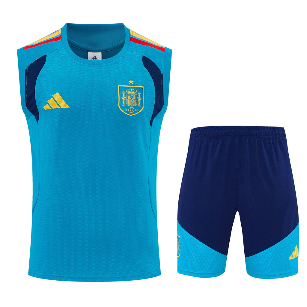 Spain 2026-27 Sleeveless Training Set Men Soccer Kit – Blue