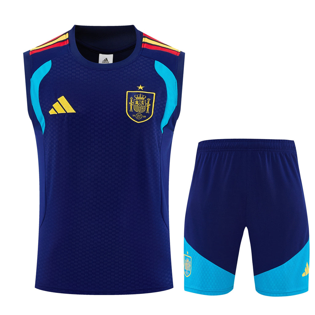 Spain 2026-27 Sleeveless Training Set Men Soccer Kit – Navy Blue