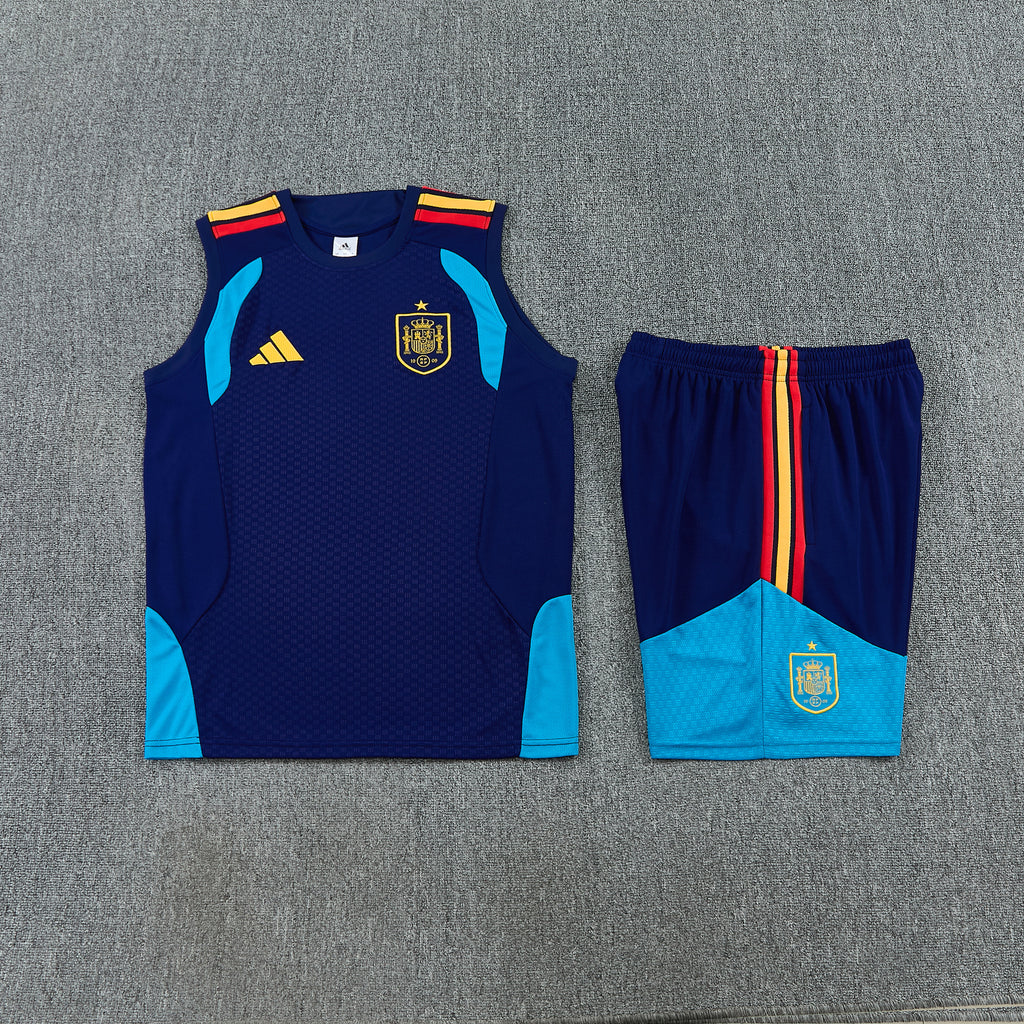 Spain 2026-27 Sleeveless Training Set Men Soccer Kit – Navy Blue