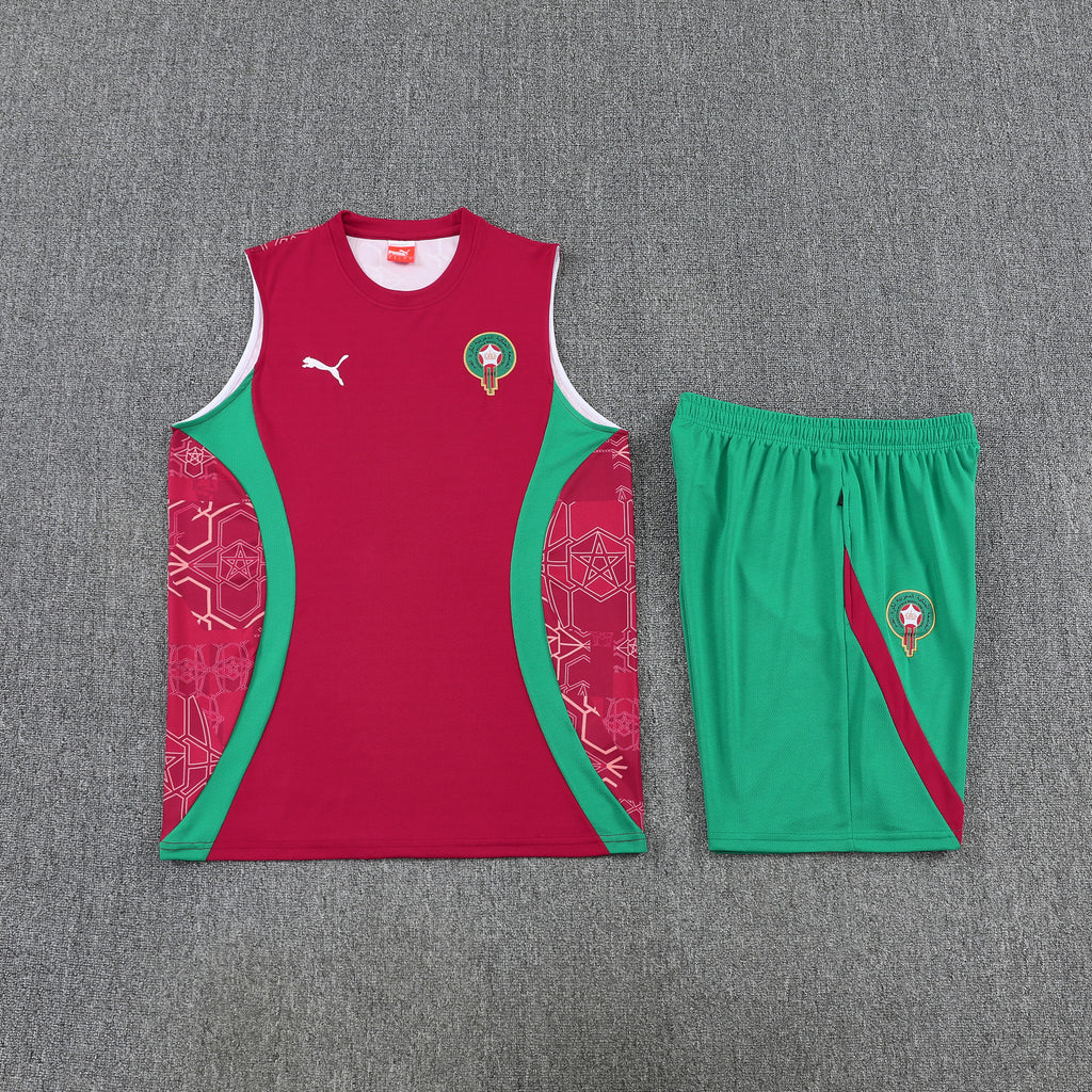 Morocco 2026-27 Sleeveless Training Set Men Soccer Kit – Red