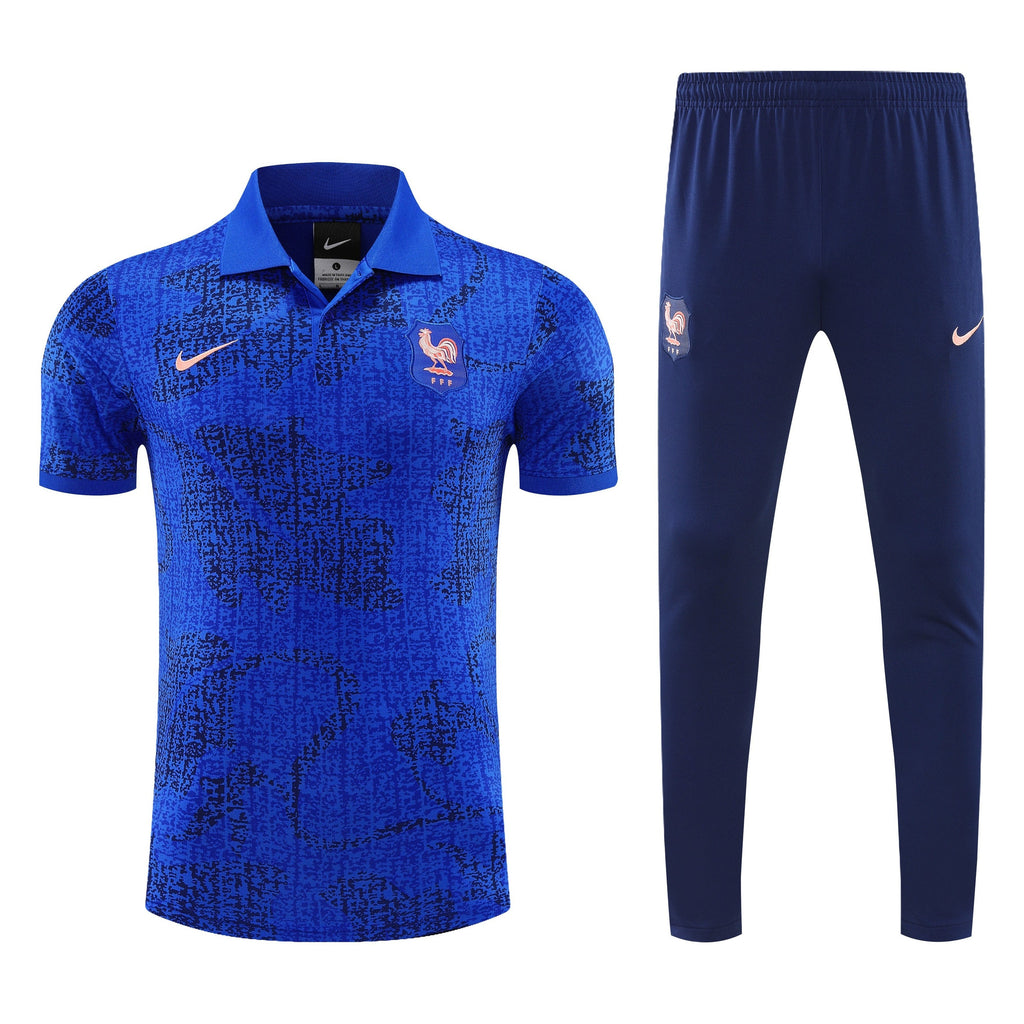 France 2026/27 Men Soccer Polo Training Tracksuit Set – Blue