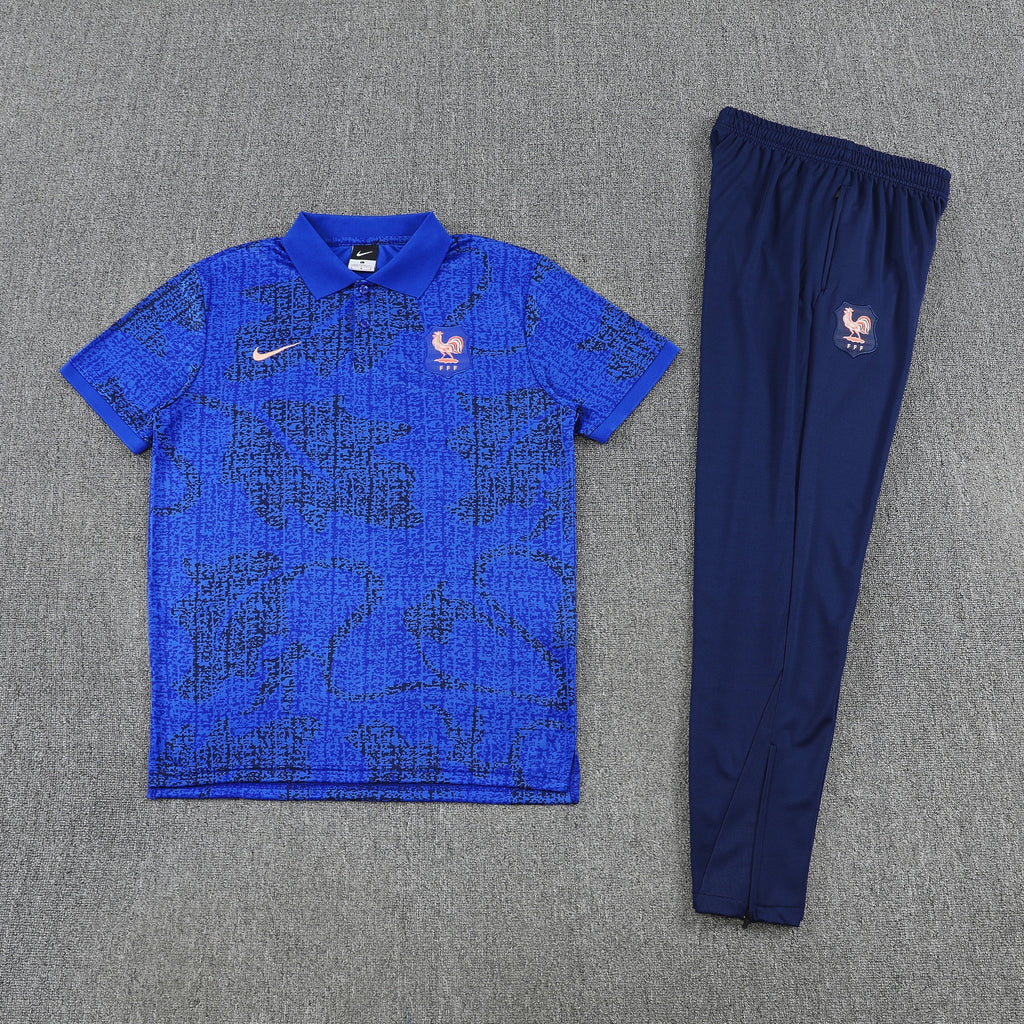 France 2026/27 Men Soccer Polo Training Tracksuit Set – Blue