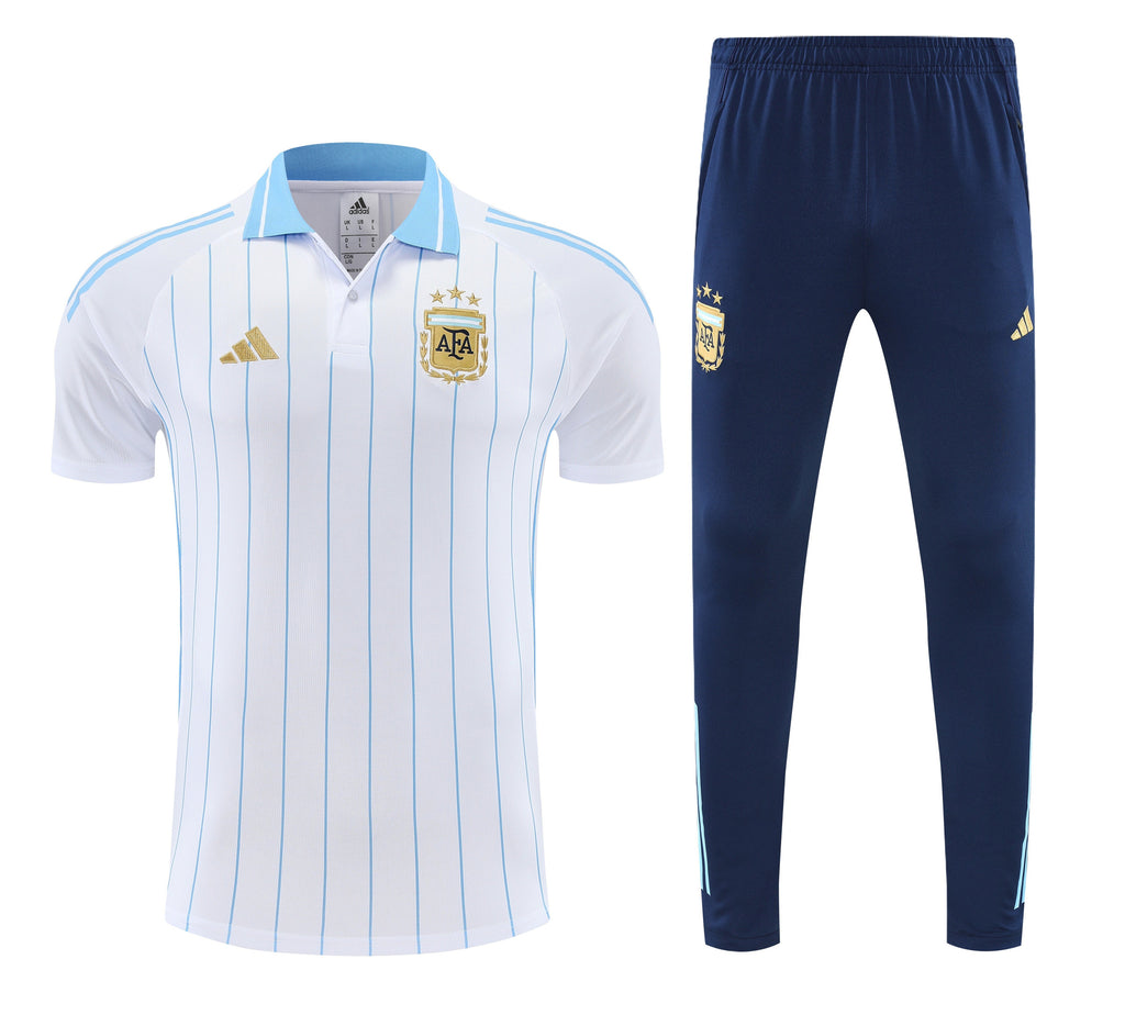 Argentina 2026/27 Men Soccer Polo Training Tracksuit Set – White