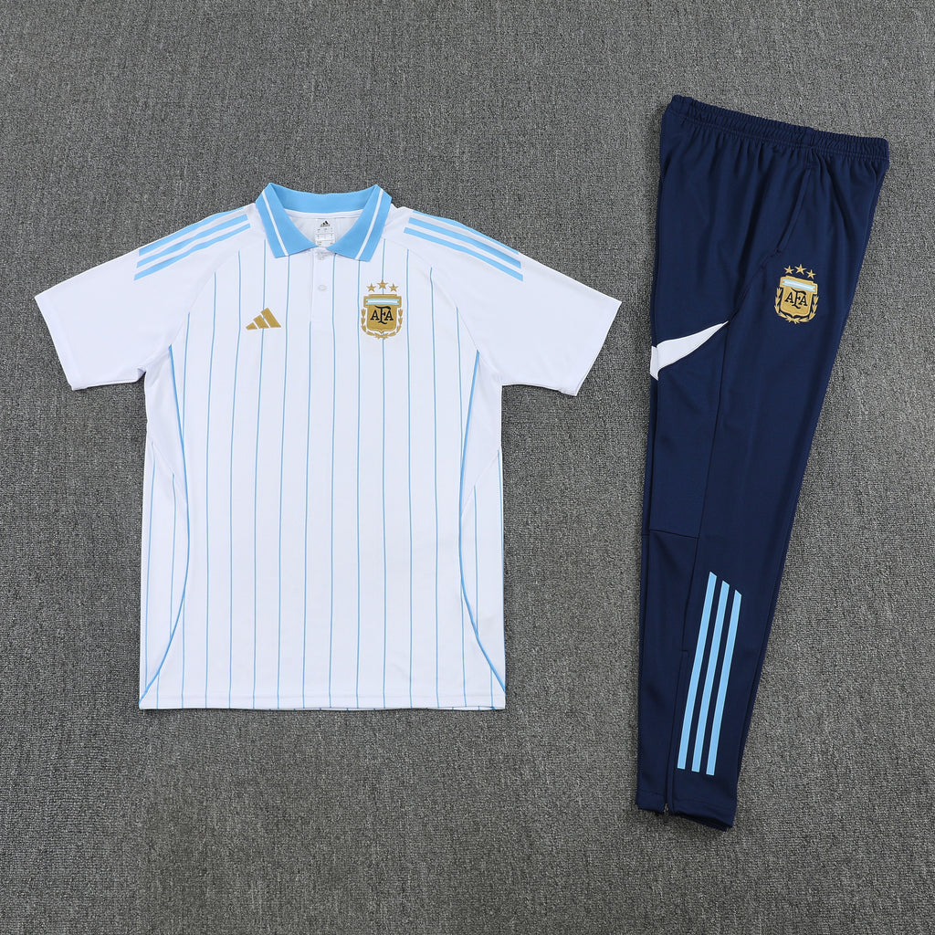 Argentina 2026/27 Men Soccer Polo Training Tracksuit Set – White