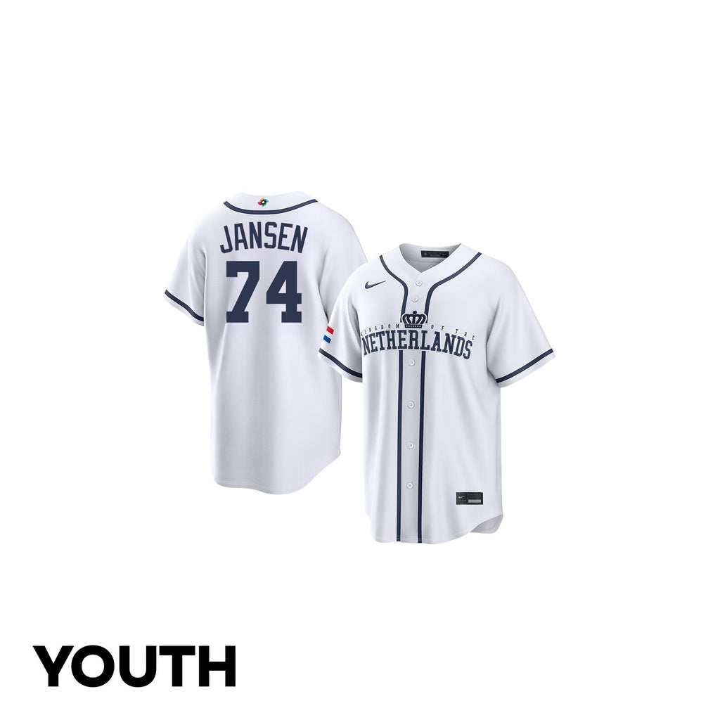 Kenley Jansen 74 Netherland 2026 World Baseball Classic Road Youth Jersey - White