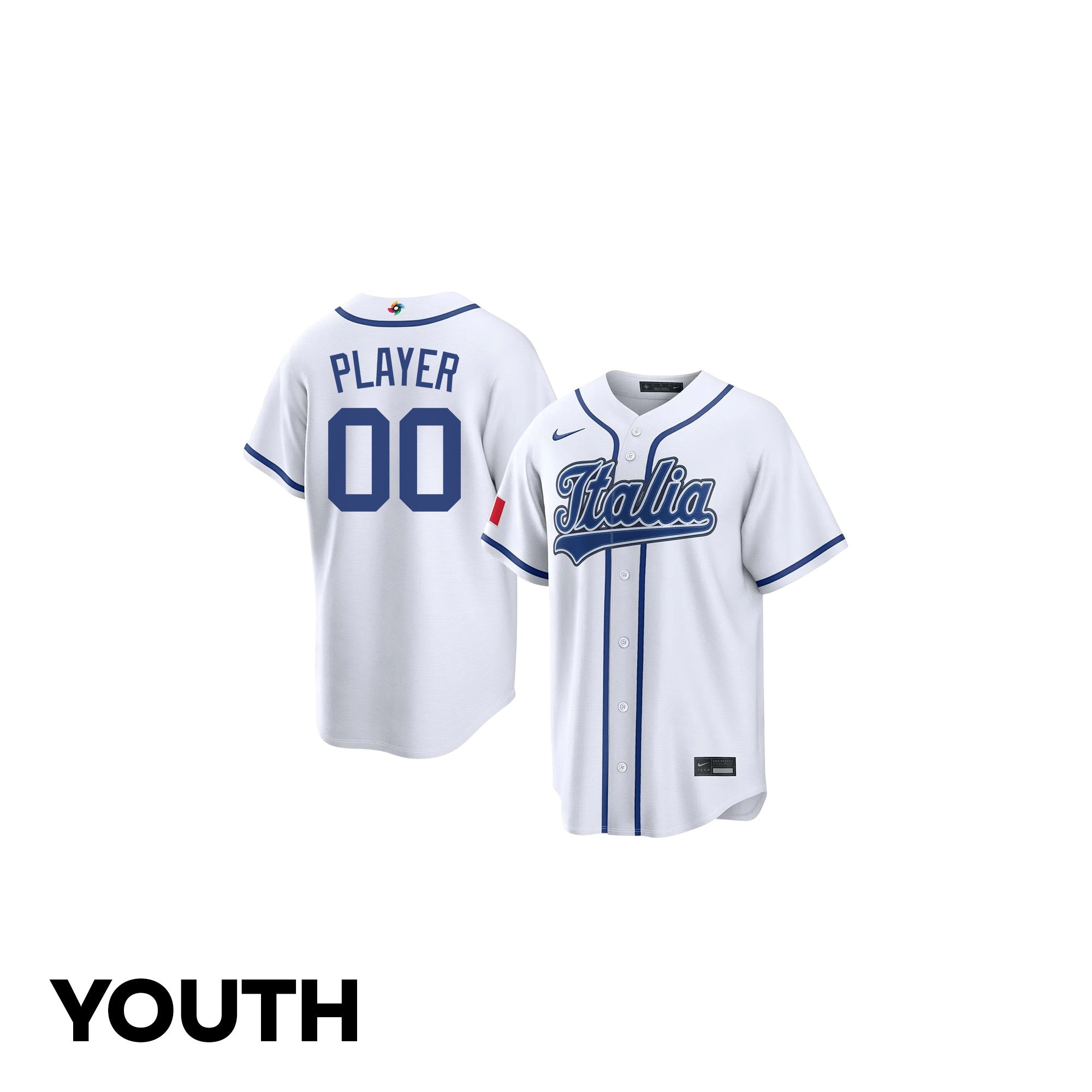 Italia 2026 World Baseball Classic Road Youth Jersey - Customized - White