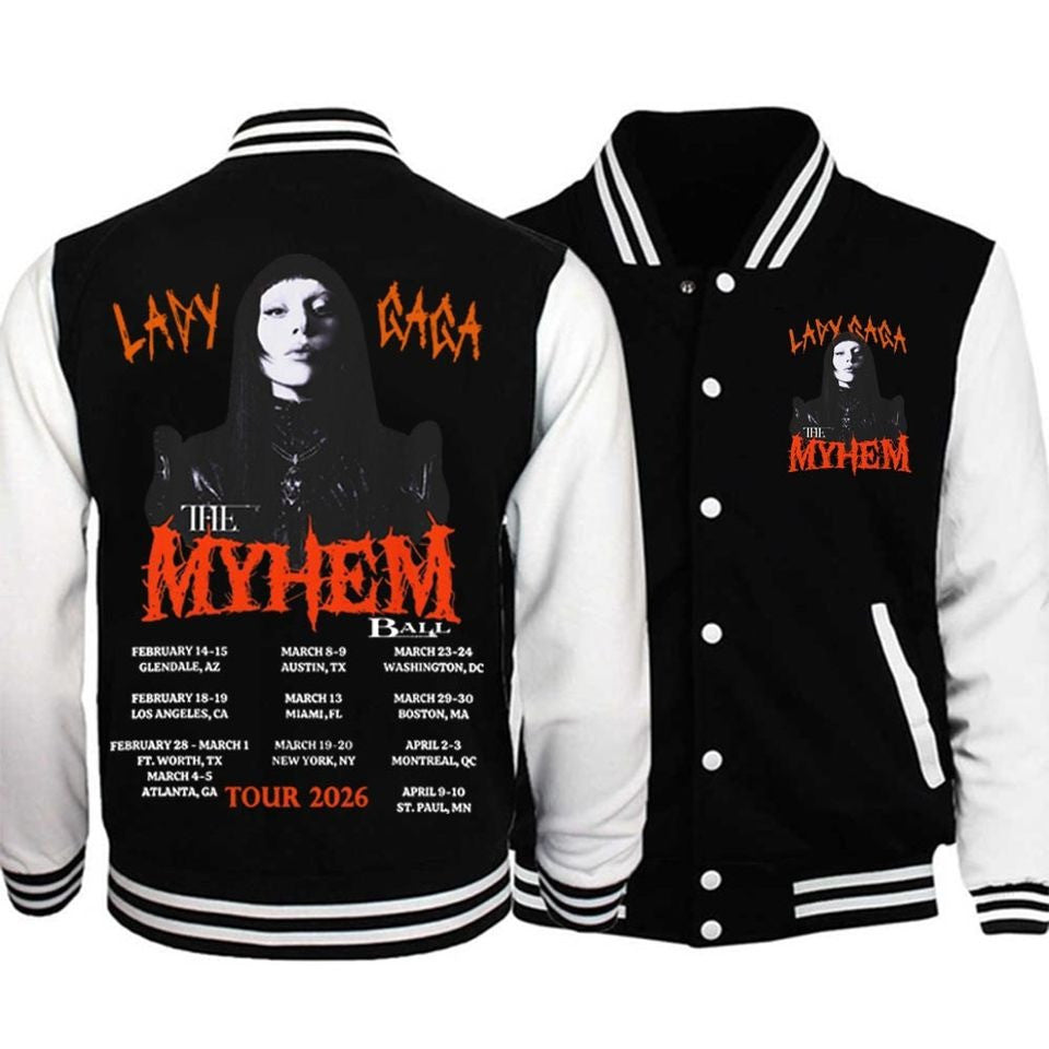 Lady Gaga Tour 2026 Unisex Baseball Jacket - All-Over-Printed Jacket, Black White