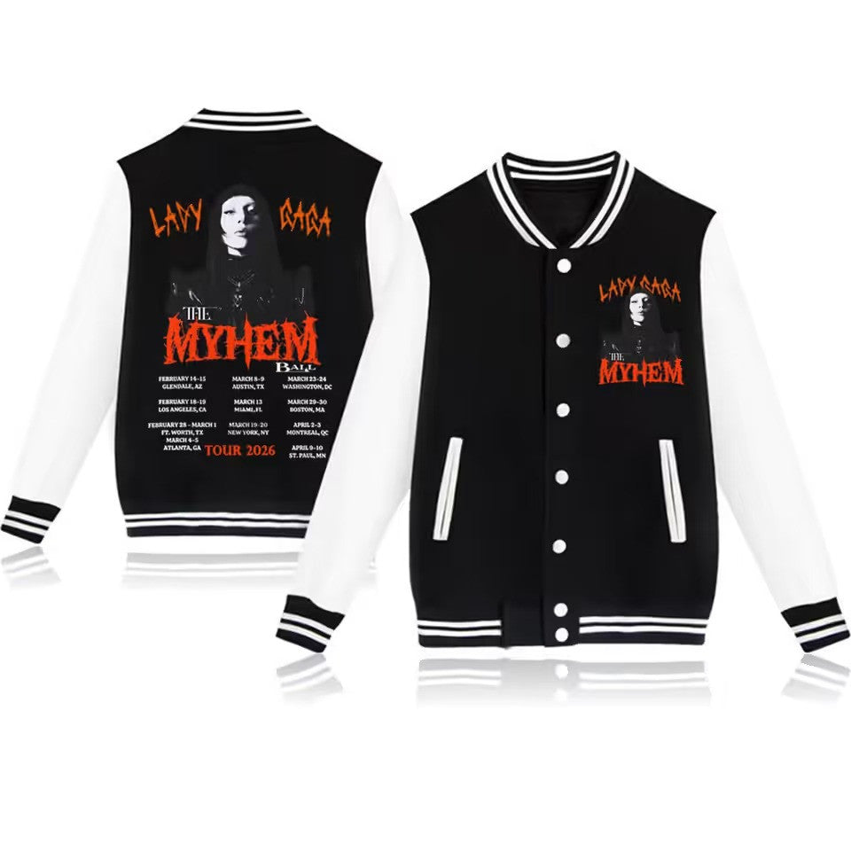 Lady Gaga Tour 2026 Unisex Baseball Jacket - All-Over-Printed Jacket, Black White