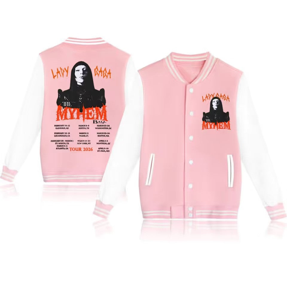 Lady Gaga Tour 2026 Unisex Baseball Jacket - All-Over-Printed Jacket, Pink White