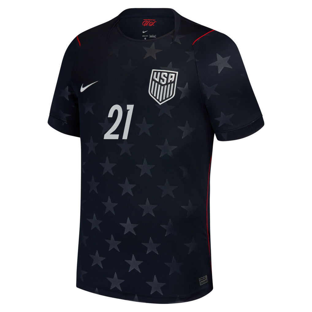 Timothy Weah 21 USMNT 2026 Away Stadium Game Jersey - Blue Men