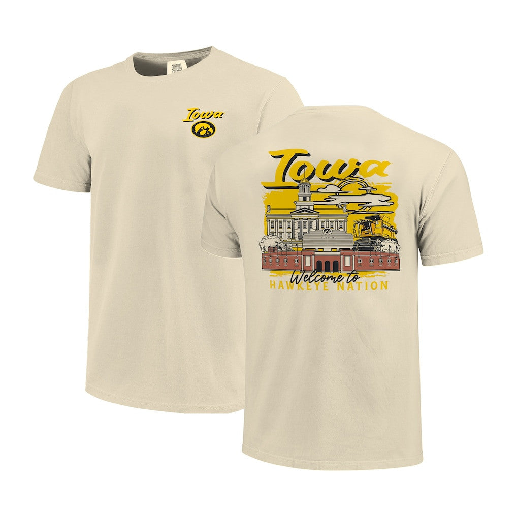 Iowa Hawkeyes 2026 Hand-Drawn Campus Stack Basketball T-Shirt - Natural