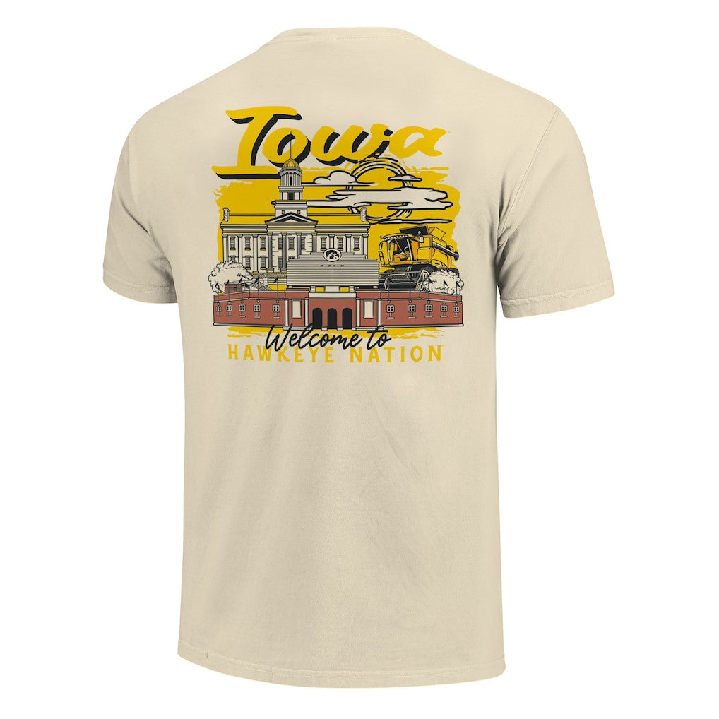 Iowa Hawkeyes 2026 Hand-Drawn Campus Stack Basketball T-Shirt - Natural