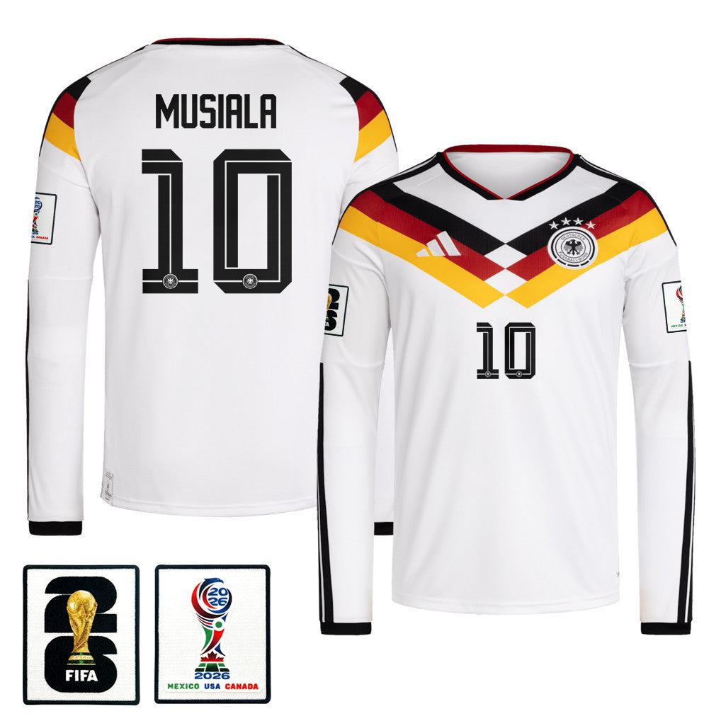 Jamal Musiala 10 Germany National Team 2026 Home Long Sleeve Jersey - White