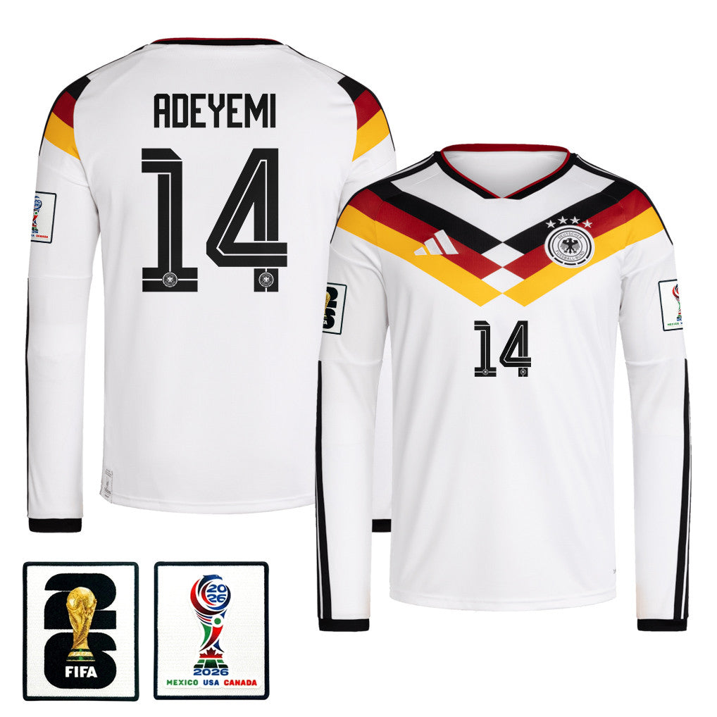 Karim Adeyemi 14 Germany National Team 2026 Home Long Sleeve Jersey - White