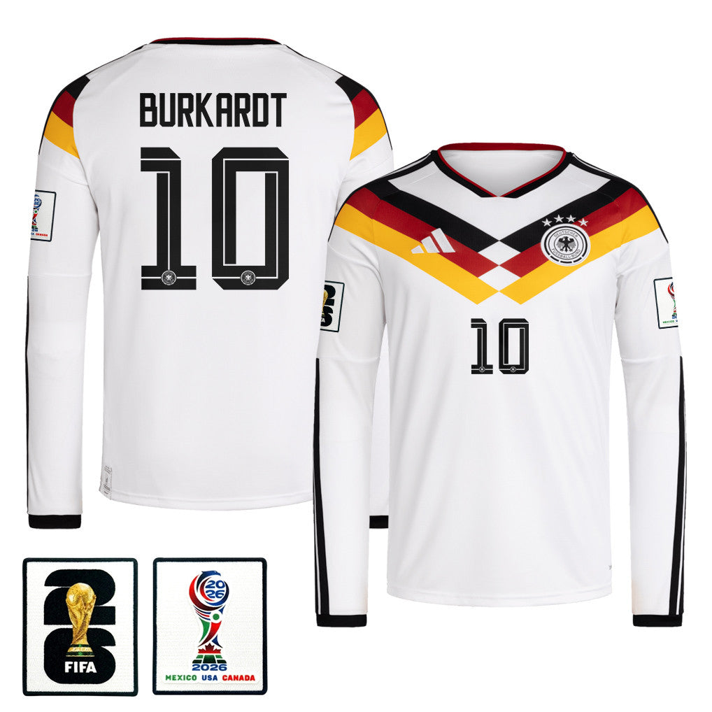 Jonathan Burkardt 10 Germany National Team 2026 Home Long Sleeve Jersey - White